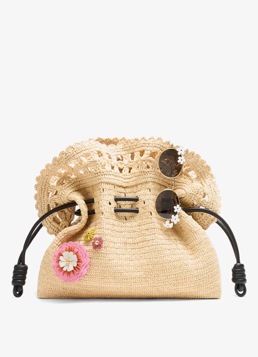 LOEWE Flower tasbedel van kalfsleer - voorkant 6 roze