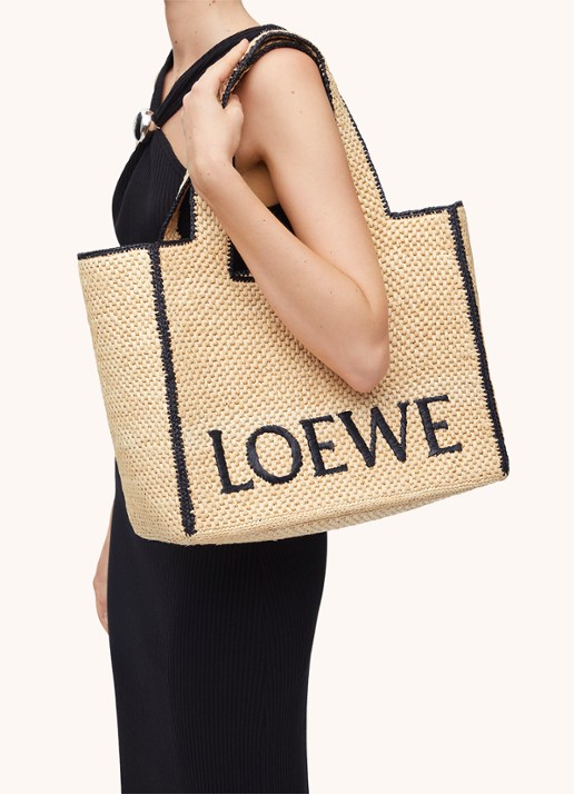 LOEWE Font Large shopper van raffia met logo - detail 8 beige
