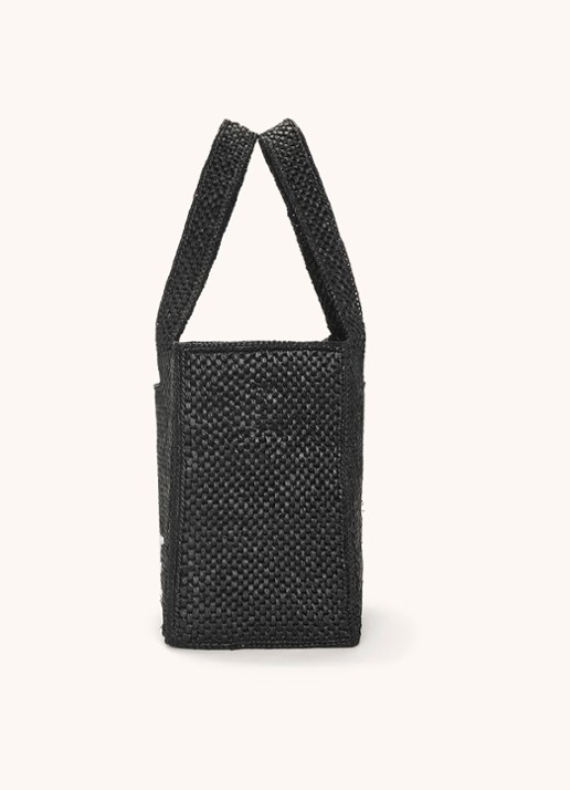 LOEWE Font Medium shopper van raffia met afneembare schouderriem - detail 4 zwart