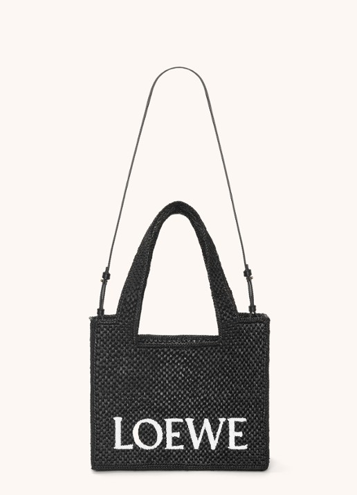 LOEWE Font Medium shopper van raffia met afneembare schouderriem - detail 7 zwart