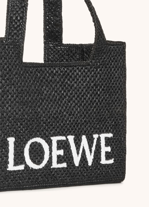 LOEWE Font Medium shopper van raffia met afneembare schouderriem - detail 8 zwart