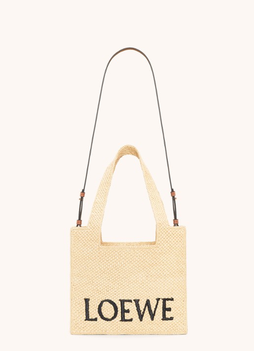 LOEWE Font Medium shopper van raffia met afneembare schouderriem - detail 5 beige