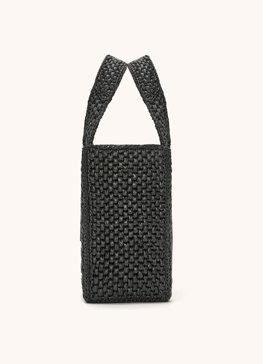 LOEWE Font Small shopper van raffia met afneembare schouderriem - detail zwart