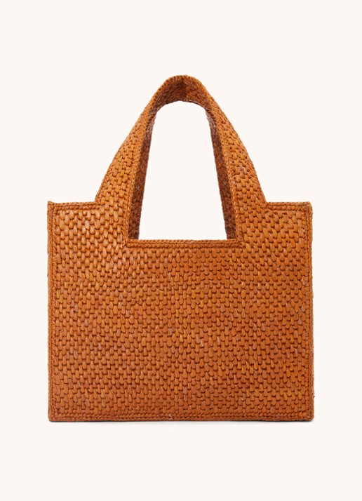 LOEWE Font Small shopper van raffia met afneembare schouderriem - detail 5 cognac