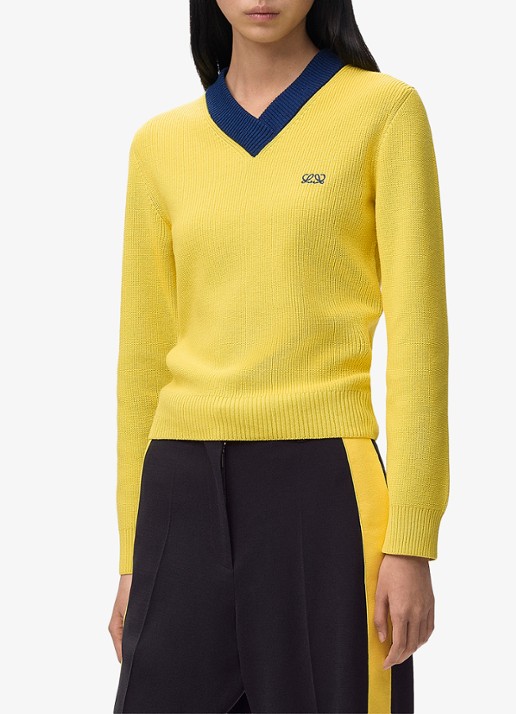 LOEWE Grofgebreide pullover in wolblend met V-hals