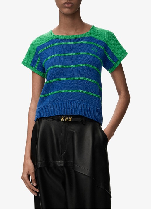 LOEWE Grofgebreide top in wolblend met streepprint - detail 3 blauw