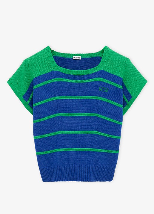 LOEWE Grofgebreide top in wolblend met streepprint - voorkant blauw