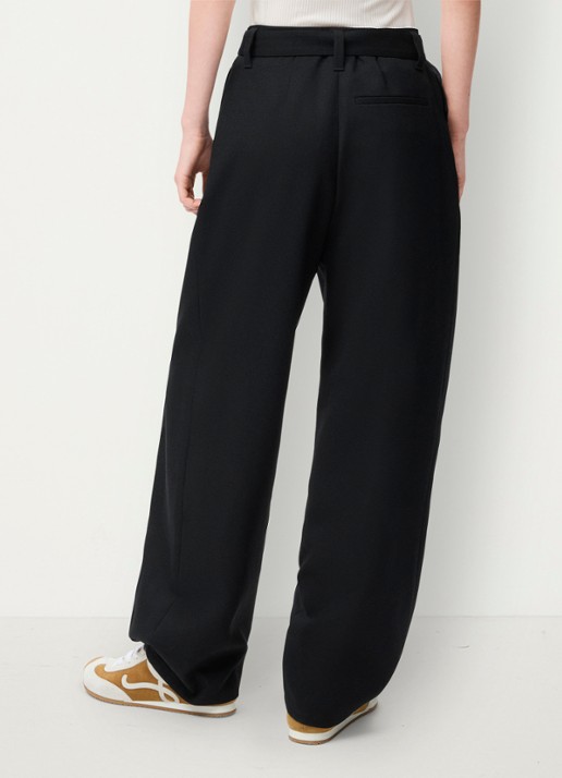 LOEWE High waist loose fit pantalon van wol met ceintuur - achterkant zwart
