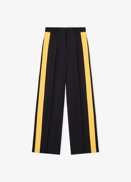 LOEWE High waist straight fit pantalon in wolblend met persplooi - voorkant donkerblauw