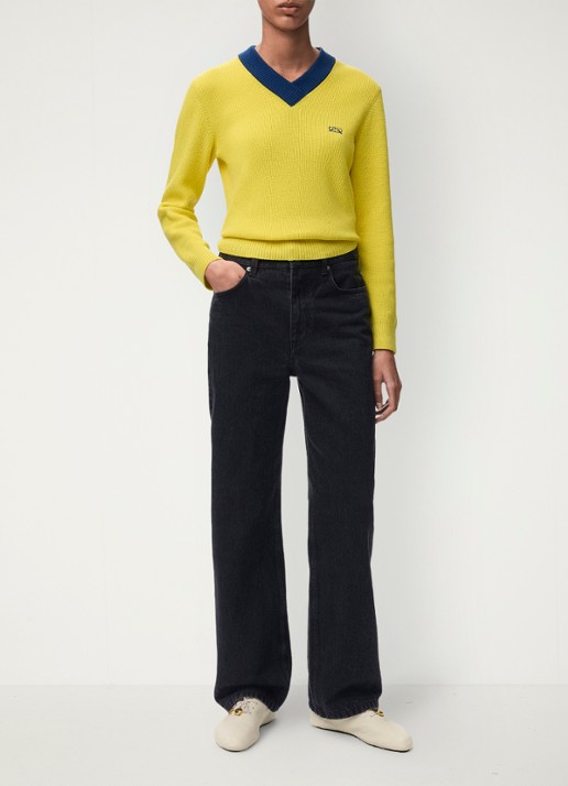 LOEWE High waist straight leg jeans met gekleurde wassing - voorkant 2 zwart