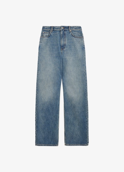 LOEWE High waist straight leg jeans met medium wassingg - voorkant indigo