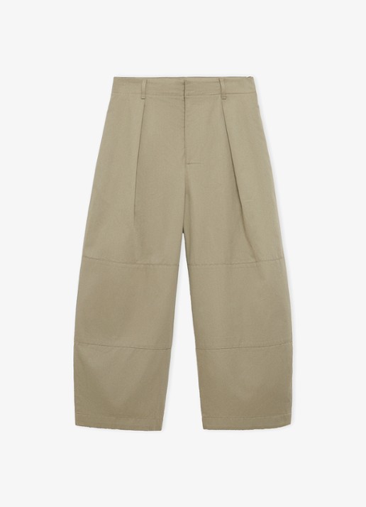 LOEWE High waist wide fit cropped broek met plooidetail - voorkant 4 khaki