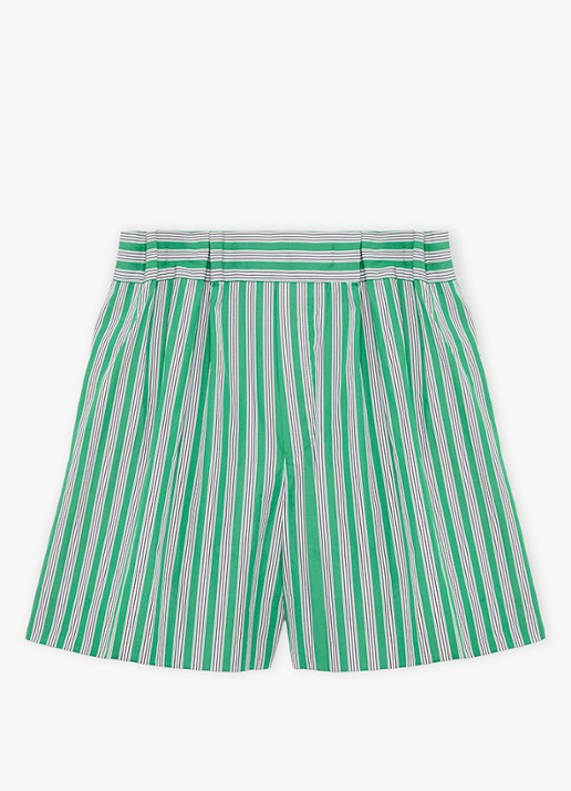 LOEWE High waist wide fit korte broek met streepprint - voorkant groen