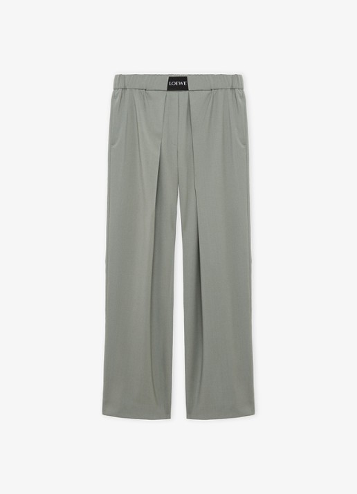 LOEWE High waist wide fit pantalon in wolblend met logo - voorkant 2 grijs