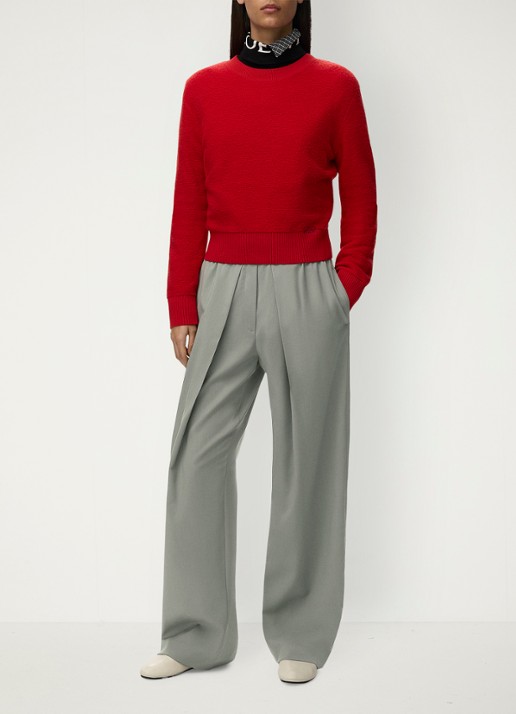 LOEWE High waist wide fit pantalon in wolblend met logo - voorkant 3 grijs