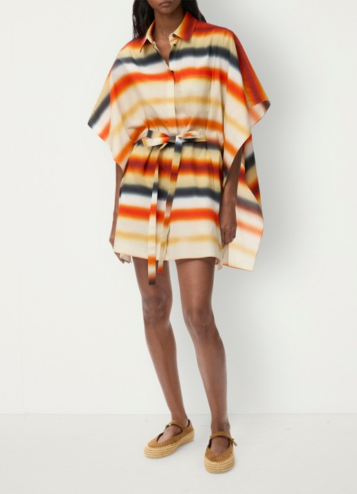 LOEWE Kaftan met streepprint en strikceintuur - voorkant 3 oranje