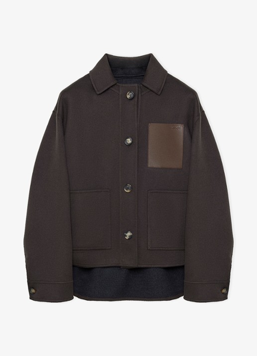 LOEWE Mantel in kasjmierblend met detail van leer - voorkant 5 donkerbruin