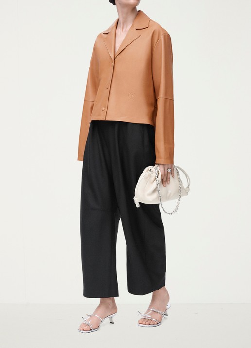 LOEWE Mid waist loose fit pantalon van wol - voorkant 2 zwart