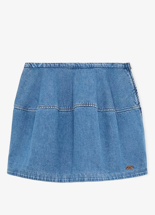LOEWE Mini spijkerrok met logoborduring - voorkant 4 indigo