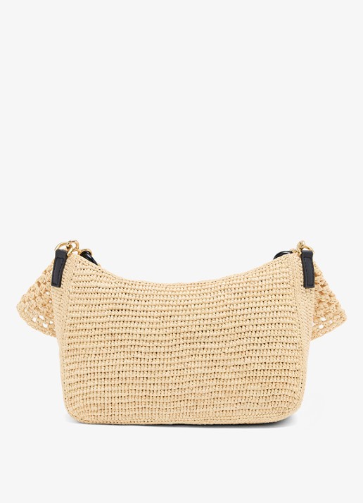 LOEWE Ola Medium schoudertas van raffia met kalfsleren details - achterkant beige