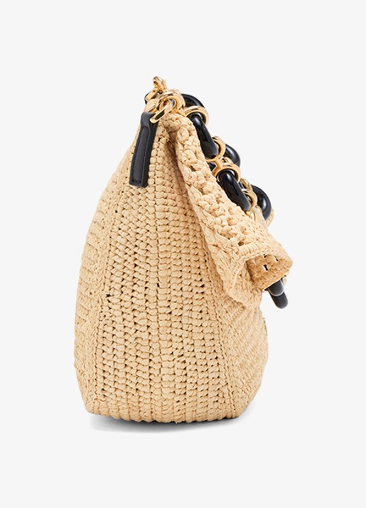 LOEWE Ola Medium schoudertas van raffia met kalfsleren details - detail 3 beige