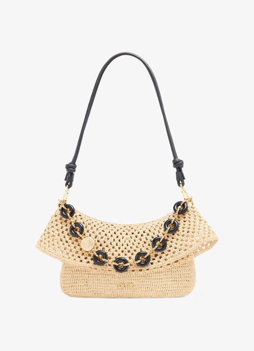 LOEWE Ola Medium schoudertas van raffia met kalfsleren details - detail 4 beige