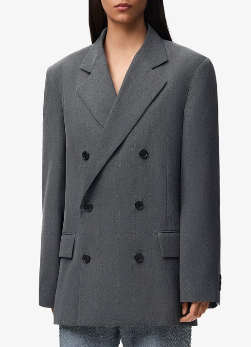 LOEWE Oversized double-breasted blazer van wol met uitneembare kraag - detail 2 grijs