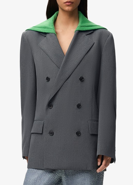 LOEWE Oversized double-breasted blazer van wol met uitneembare kraag - detail 3 grijs