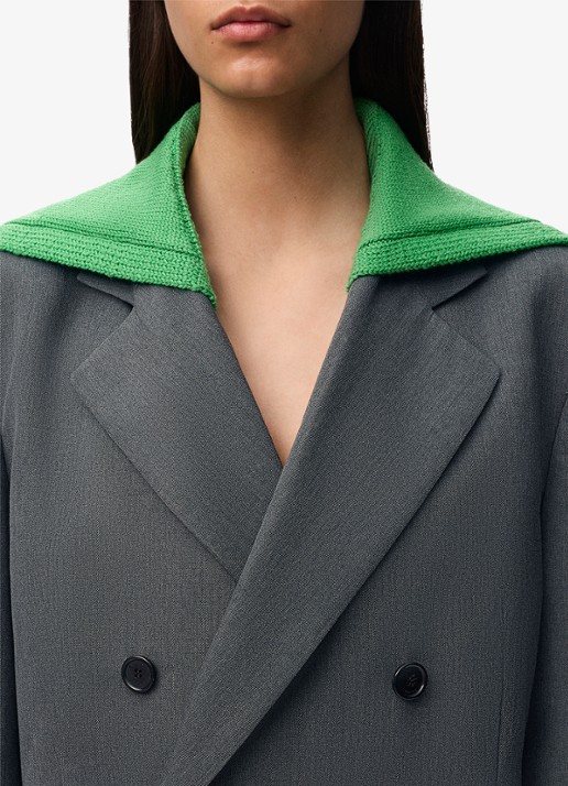 LOEWE Oversized double-breasted blazer van wol met uitneembare kraag - detail 4 grijs