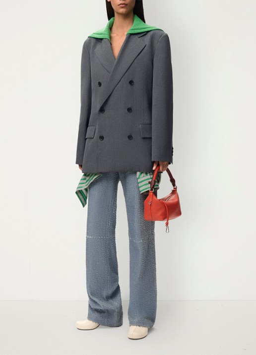 LOEWE Oversized double-breasted blazer van wol met uitneembare kraag - voorkant 7 grijs