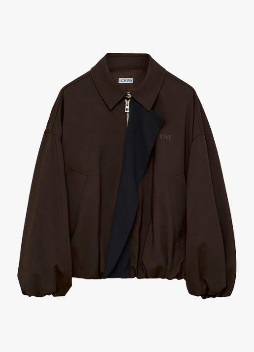LOEWE Oversized jack in wolblend met steekzakken en logoborduring - voorkant 4 bruin