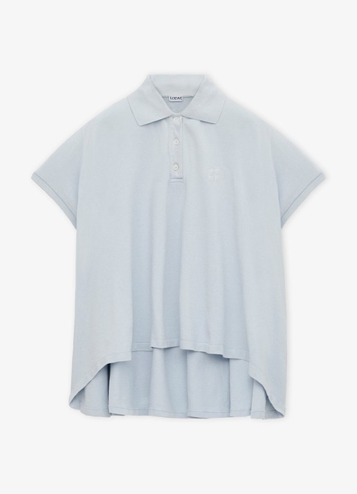 LOEWE Oversized polo met logoborduring en asymmetrische zoom - voorkant lichtblauw