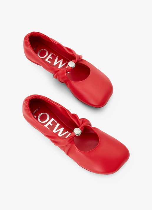 LOEWE Pebble Soft ballerina van lamsleer - detail 4 rood
