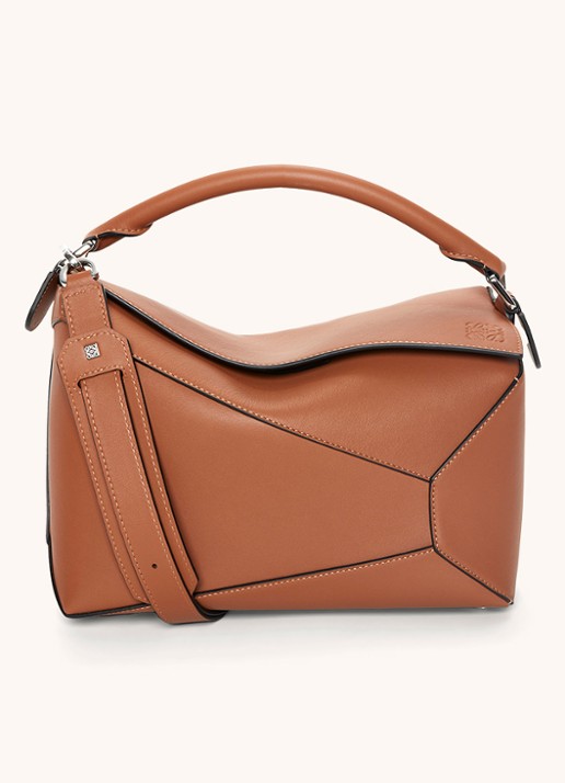 LOEWE Puzzle Edge handtas van kalfsleer - voorkant 7 cognac