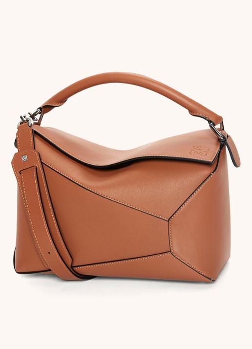 LOEWE Puzzle Edge handtas van kalfsleer - voorkant 8 cognac