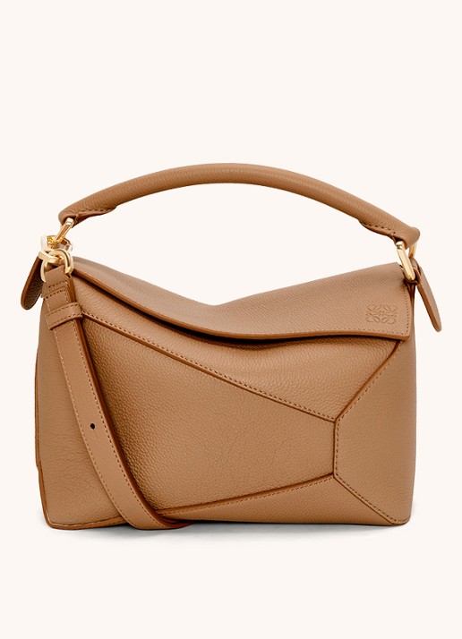 LOEWE Puzzle Edge Small handtas van kalfsleer - voorkant 6 lichtbruin