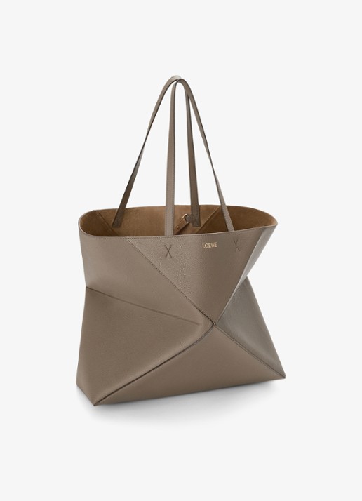 LOEWE Puzzle Fold Horizontal Large shopper van kalfsleer - voorkant 2 taupe
