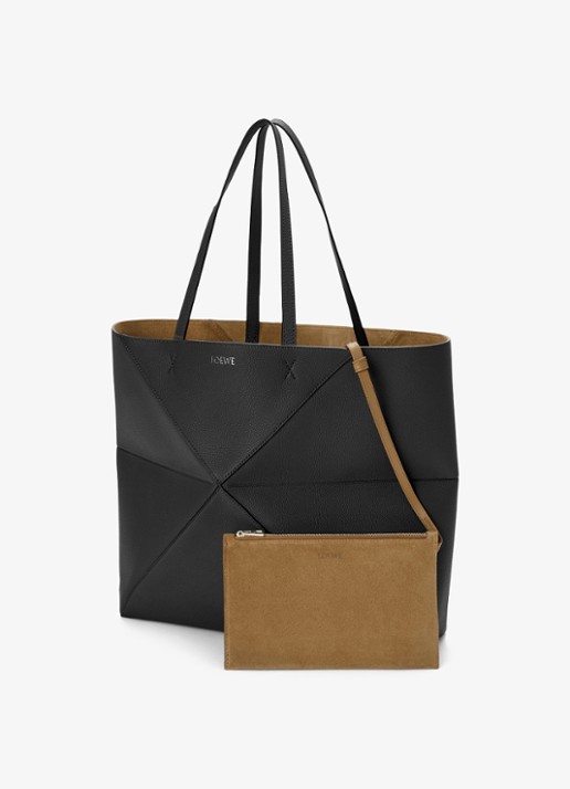 LOEWE Puzzle Fold Horizontal Large shopper van kalfsleer - detail 4 zwart