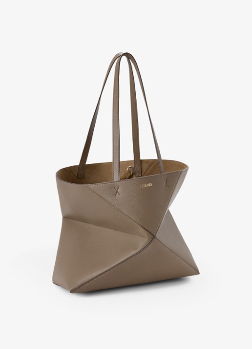 LOEWE Puzzle Fold Horizontal Medium shopper van kalfsleer - voorkant 2 taupe