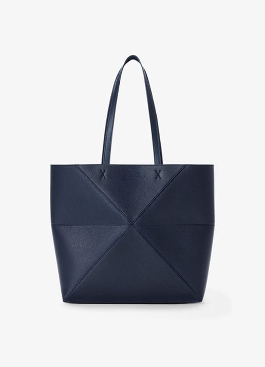 LOEWE Puzzle Fold Horizontal Medium shopper van kalfsleer - achterkant 3 donkerblauw
