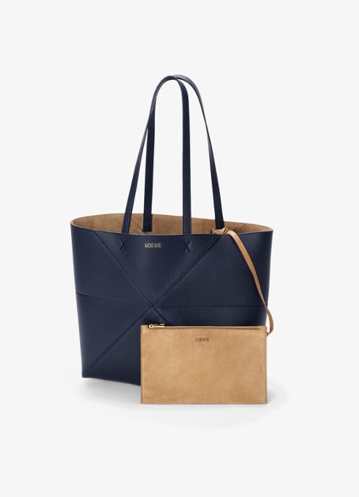 LOEWE Puzzle Fold Horizontal Medium shopper van kalfsleer - detail 7 donkerblauw