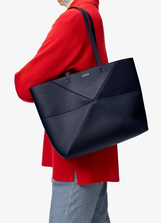 LOEWE Puzzle Fold Horizontal Medium shopper van kalfsleer - voorkant 2 donkerblauw