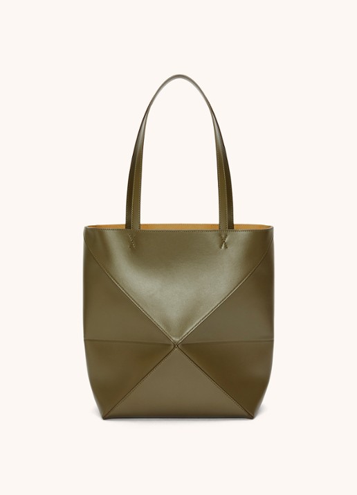 LOEWE Puzzle Fold Medium shopper van kalfsleer - detail bronsgroen