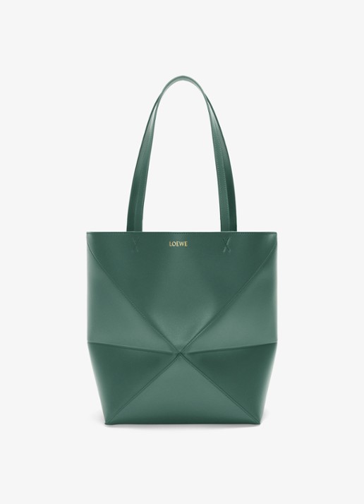 LOEWE Puzzle Fold Medium shopper van kalfsleer - voorkant 7 donkergroen