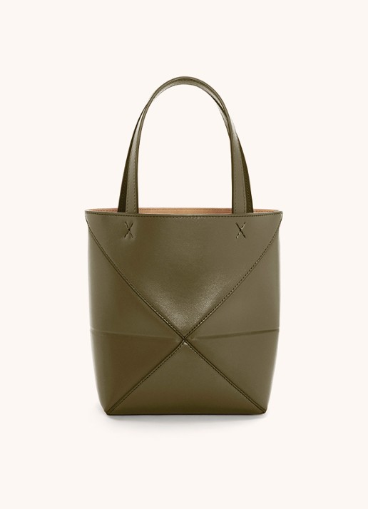 LOEWE Puzzle Fold Mini shopper van kalfsleer - achterkant 6 bronsgroen