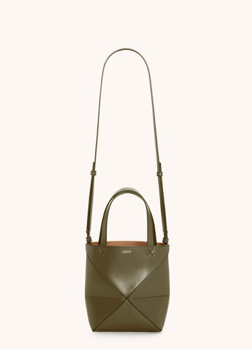 LOEWE Puzzle Fold Mini shopper van kalfsleer - detail bronsgroen