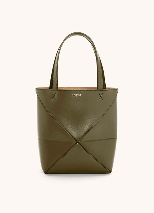LOEWE Puzzle Fold Mini shopper van kalfsleer - voorkant 7 bronsgroen