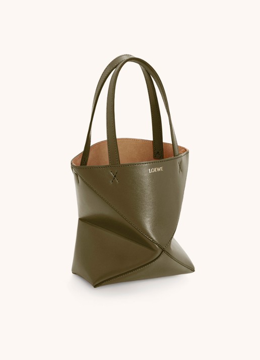 LOEWE Puzzle Fold Mini shopper van kalfsleer - voorkant 8 bronsgroen