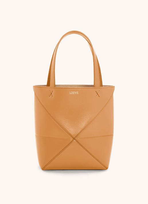 LOEWE Puzzle Fold Mini shopper van kalfsleer - voorkant 7 camel