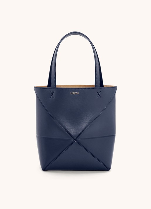 LOEWE Puzzle Fold Mini shopper van kalfsleer - voorkant donkerblauw